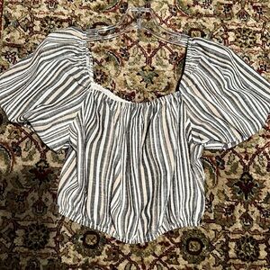 Boohoo Bardot Neckline Striped Puff Sleeve Cropped Top Size 6
